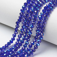 Electroplate Glass Beads Strands, Half Plated, Blue Plated, Faceted, Rondelle, Royal Blue, 6x5mm, Hole: 1mm, about 85~88pcs/strand, 16.1~16.5 inch(41~42cm)(EGLA-A034-T6mm-I07)