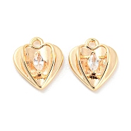 Clear Glass Charms, with Brass Finding, Heart, Real 18K Gold Plated, 11x9.5x3mm, Hole: 1.2mm(KK-E090-25G)