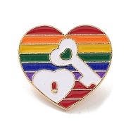 Pride Rainbow Theme Enamel Pins, Light Gold Alloy Badge for Backpack Clothes, Colorful, Heart, 24x25.5x1.5mm(JEWB-G031-01I)