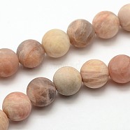 Natural Sunstone Frosted Round Bead Strands, 10mm, Hole: 1mm, about 37pcs/strand, 15.0 inch(G-O039-07-10mm)