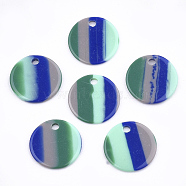 Resin Pendants, Flat Round, Stripe Pattern, Green, 15x1~1.5mm, Hole: 1.8mm(RESI-T022-09D)