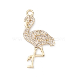 Rack Plating Brass Micro Pave Clear Cubic Zirconia Bird Pendants, Flamingo Shape Charms, Long-Lasting Plated, Cadmium Free & Lead Free, Real 18K Gold Plated, 38.5x20.5x2mm, Hole: 3mm(KK-L155-67G)