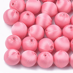 Polyester Thread Fabric Covered Beads, with ABS Plastic, Round, LightSalmon, 14x15mm, Hole: 2mm(WOVE-T007-14mm-02)