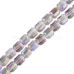 Electroplate Transparent Glass Beads Strands, Faceted, Column, Medium Purple, 8x8mm, Hole: 1.2mm, about 79~80pcs/strand, 25.59 inch~27.17 inch(65~69cm)(EGLA-N002-32-C12)