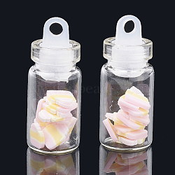 Handmade Polymer Clay Nail Art Decoration Accessories, with Glass Wishing Bottle and CCB Plastic Bottle Stopper, Lavender Blush, 4~7x4~6x0.1~1mm, bottle: 27.5x11mm, hole: 3mm(X-MRMJ-N032-38)