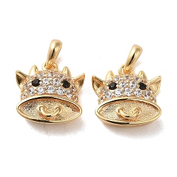 925 Sterling Silver with Cubic Zirconia Charms, Cattle, with S925 Stamp, Real 18K Gold Plated, 10.5x10x4mm, Hole: 3x1.5mm(STER-Z007-12G)