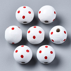 Painted Natural Wood European Beads, Large Hole Beads, Printed, Round with Dot, White, 16x15mm, Hole: 4mm(WOOD-S057-056H)