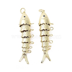 Rack Plating Brass Fish Chandelier Component Links, Long-Lasting Plated, Lead Free & Cadmium Free, Real 18K Gold Plated, 64.5x17.5x10.5mm, Hole: 2mm(KK-H474-05G)