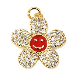 Rack Plating Brass Micro Pave Cubic Zirconia Pendants, Enamel Style, Cadmium Free & Lead Free, Long-Lasting Plated, Flower, Real 18K Gold Plated, 19x18x3mm, Hole: 2.5mm(KK-P241-12G)
