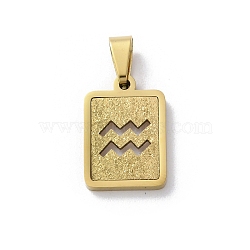 304 Stainless Steel Twelve Constellations Pendants, Real 18K Gold Plated, Rectangle Charm, Aquarius, 17.5x12x2mm, Hole: 7.5x3.5mm(STAS-S152-02G-K)