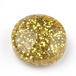 Resin Cabochons, with Glitter Powder, Flat Round, Gold, 13.5~14x4~6mm(CRES-S304-46G)