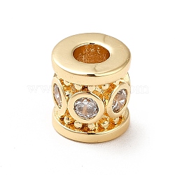 Brass Cubic Zirconia Beads, Real 18K Gold Plated or Silver, Column, Real 18K Gold Plated, 7.5x7mm, Hole: 3mm(KK-M233-56G)