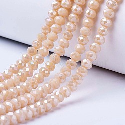 Electroplate Glass Beads Strands, Opaque Solid Color, AB Color Plated, Faceted, Rondelle, Antique White, 8x6mm, Hole: 1mm, about 68pcs/strand, 15.5 inch(38.75cm)(EGLA-A034-P8mm-B02)