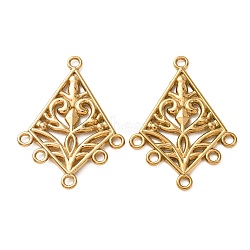 Vintage Style 304 Stainless Steel Links, Golden, Rhombus with Flower, 38.5x28.5x2mm, Hole: 2mm(SA-CBAAA70-02A-G)