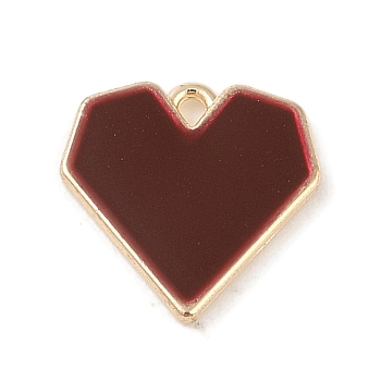 Alloy Enamel Pendants, Light Gold, Heart Charm, Dark Red, 16x16x2mm, Hole: 1.6mm
