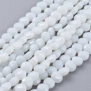 Glass Beads Strands, Faceted, Flat Round, White, 6x4mm, Hole: 1.2mm, about 98pcs/Strand, 22 inch(53.5cm)