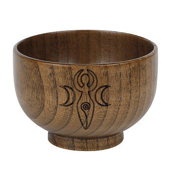 Moon Phase Goddess Wooden Bowl Ornament, for Altar Ceremony Ritual Use Decoration, 90~100mm