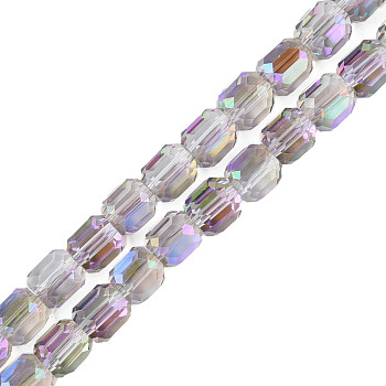 Electroplate Transparent Glass Beads Strands, Faceted, Column, Medium Purple, 8x8mm, Hole: 1.2mm, about 79~80pcs/strand, 25.59 inch~27.17 inch(65~69cm)