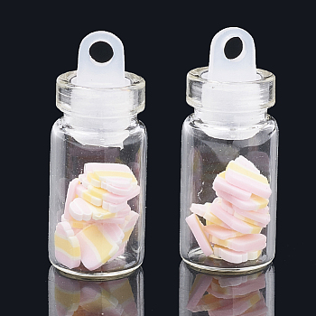 Handmade Polymer Clay Nail Art Decoration Accessories, with Glass Wishing Bottle and CCB Plastic Bottle Stopper, Lavender Blush, 4~7x4~6x0.1~1mm, bottle: 27.5x11mm, hole: 3mm