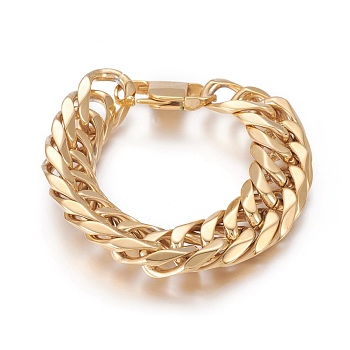 201 Stainless Steel Wheat Chain Bracelets, with Bayonet Clasps, Golden, 8-3/8 inch(21.4cm), 19mm