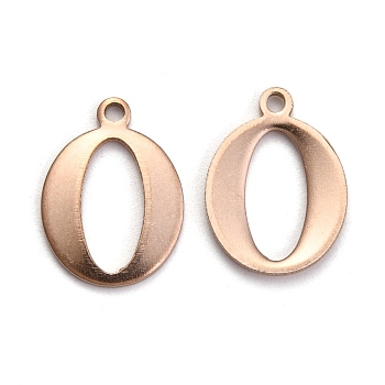 Ion Plating(IP) 304 Stainless Steel Alphabet Charms, Rose Gold, Letter.O, 12.5x9x1mm, Hole: 1mm