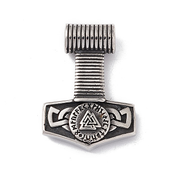 304 Stainless Steel Manual Polishing Pendants, Thor's Hammer, Antique Silver, 42x30x7.5mm, Hole: 6mm