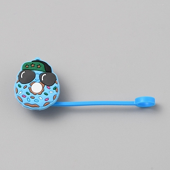 PVC & Silicone Dustproof Straw Cap, Cartoon Donut with Hat Straw Tip Cover, Light Sky Blue, 79mm, Donut: 31x25x14mm, Hole: 8mm