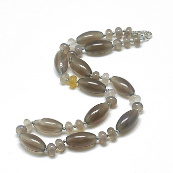 Natural Grey Agate Beaded Necklaces, with Alloy Lobster Clasps, 18.1 inch~18.5  inch(46~47cm), Oval: 20x10mm
