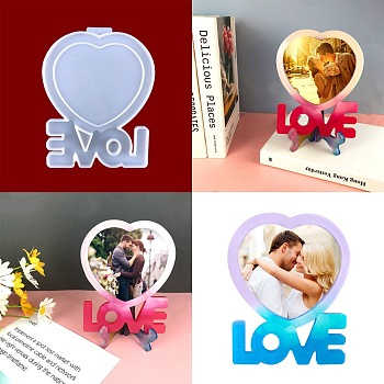 DIY Picture Frame Silicone Molds, Resin Casting Molds, For UV Resin, Epoxy Resin Craft Making, Heart and Word LOVE, White, 187x147x9mm