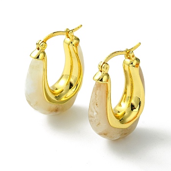 Brass Hoop Earrings, with Resin, Real 18K Gold Plated, 31.5x9x23.5mm