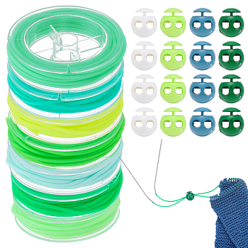 35M 7 Colors Hollow Pipe PVC Tubular Synthetic Rubber Cord, with 16Pcs 4 Colors Plastic Cord Locks and 7Pcs Plastic Empty Spools, Mixed Color, Cord: 2mm, Hole: 1mm, 5m/color