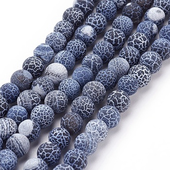 Natural Crackle Agate Beads Strands, Dyed, Round, Grade A, Black, 6mm, Hole: 1mm, about 63pcs/strand, 15.5