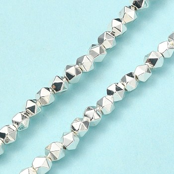 Synthetic Non-magnetic Hematite Beads Strands, Long-Lasting Plated, Faceted, Polygon, Silver Plated, 3.5~4x3.5~4x3.5~4mm, Hole: 0.9~1mm, about 100~102pcs/strand, 15.35~15.75 inch(39~40cm)