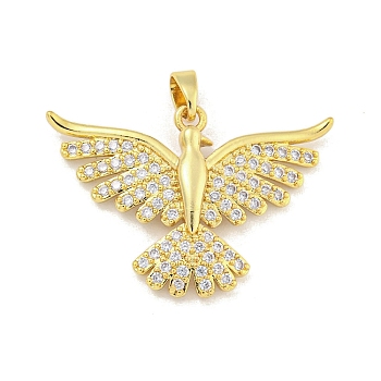 Phenix Rack Plating Brass Clear Cubic Zirconia Pendants, Long-Lasting Plated, Lead Free & Cadmium Free, Real 18K Gold Plated, 20.5x29x3mm, Hole: 5x3mm