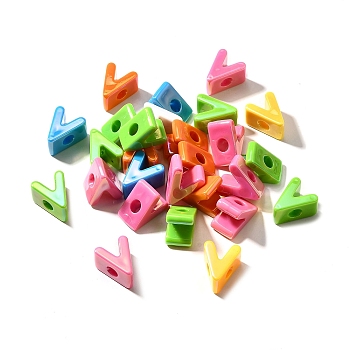 UV Plating Opaque Acrylic Beads, Iridescent, Letter, Letter V, 18.5~22.5x12~20x13~14mm, Hole: 6mm