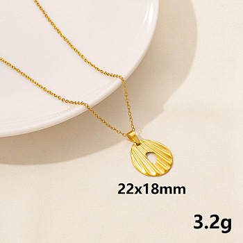 304 Stainless Steel Flat Round Pendant Necklaces, Cable Chain Necklaces
