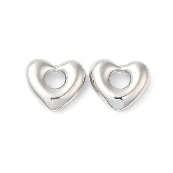 Brass Beads, Heart, Real Platinum Plated, 12x13x4mm, Hole: 4.5mm