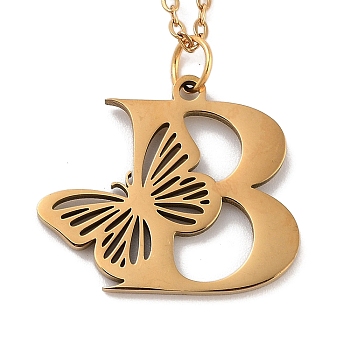Vacuum Plating 201 Stainless Steel Necklaces, Letter B,12.09 inch(30.7cm)  pendant: about 19x22mm.