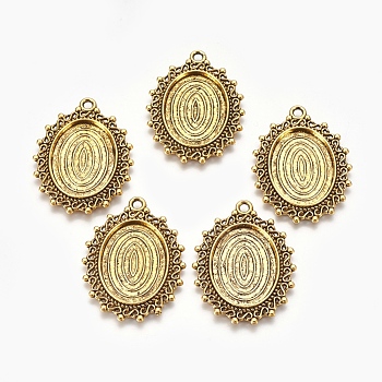 Tibetan Style Alloy Pendant Cabochon Settings, Oval,  Cadmium Free & Lead Free, Antique Golden, Tray: 25x18mm, 39x29x2mm, Hole: 2mm, about 240pcs/1000g