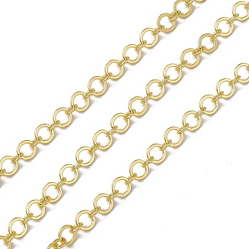 Brass Circle Ring Link Chains, with Spool, Soldered, Long-Lasting Plated, Cadmium Free & Nickel Free & Lead Free, Real 18K Gold Plated, 4x0.4mm