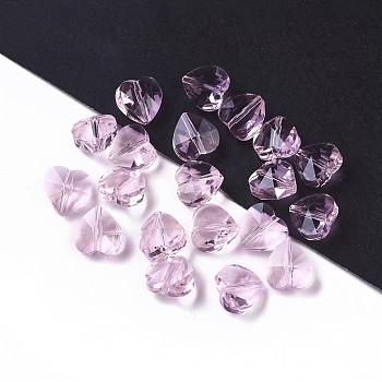 Transparent Glass Beads, Faceted, Heart, Pink, 10x10x7mm, Hole: 1~1.2mm