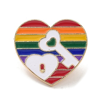 Pride Rainbow Theme Enamel Pins, Light Gold Alloy Badge for Backpack Clothes, Colorful, Heart, 24x25.5x1.5mm
