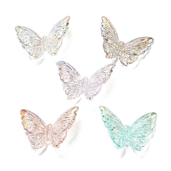 Transparent Acrylic Beads, Imitation Shell Effect, Butterfly, Mixed Color, 29x38x7mm, Hole: 1.8mm