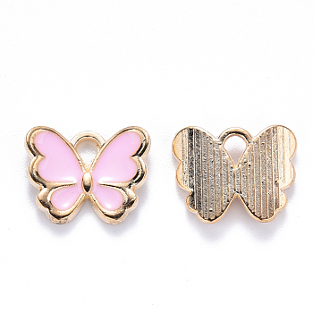 Alloy Enamel Charms, Butterfly, Light Gold, Pink, 10.5x13x3mm, Hole: 2mm