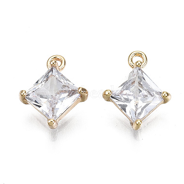 Real 18K Gold Plated Clear Rhombus Brass+Cubic Zirconia Charms