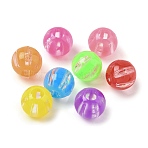 Transparent Acrylic Beads, Round with Stripe, Mixed Color, 12x11mm, Hole: 4.5mm(X-OACR-D309-03)