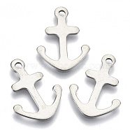 201 Stainless Steel Pendants, Laser Cut, Anchor, Stainless Steel Color, 19x14x0.7mm, Hole: 1.6mm(STAS-R116-075)