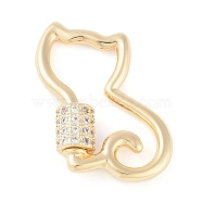 Rack Plating Brass Micro Pave Cubic Zirconia keychain Clasps, Cat Shape, Golden, 22.5x16.5mm(KK-K374-03B-G)