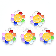 Alloy Enamel Pendants, Flower, Platinum, Colorful, 18.5x16x1.5mm, Hole: 1.6mm(ENAM-N054-009-P)