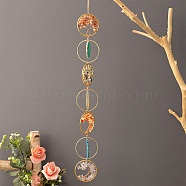 Natural Mixed Gemstone Wind Chime, with Glass Beads and Iron Findings, Ring & Tree, Golden, 630mm(HJEW-P015-07)